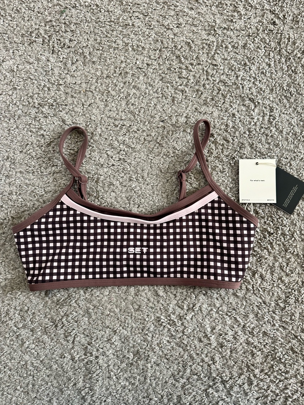 Set Active Breathe Gingham Layer Base Bra Driftwood